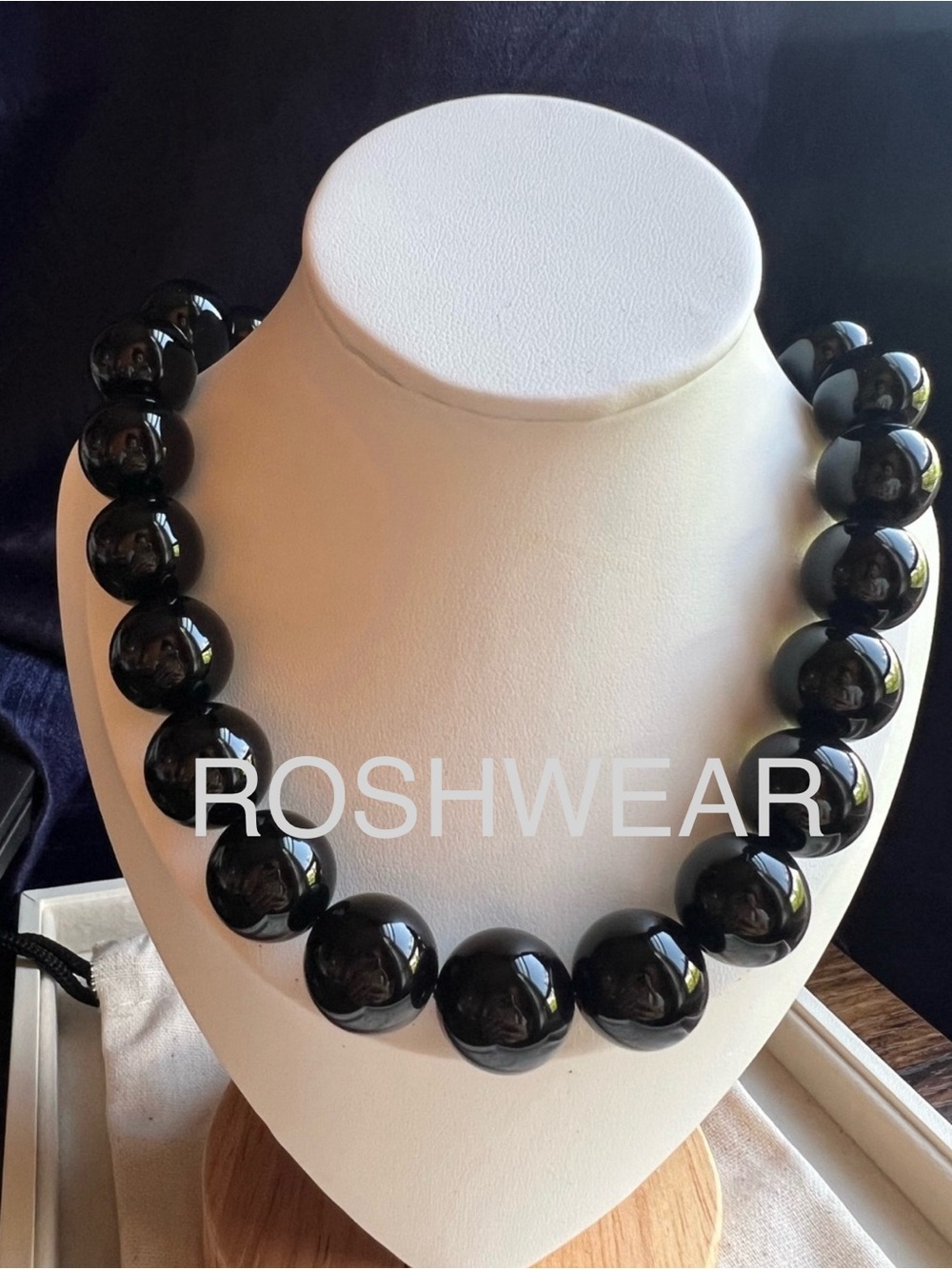 Mayamar Black Agate Beaded Necklace with Gold Accents NWOT
